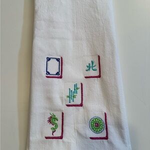 Embroidered White Kitchen Towel Mahjong Hostess Gift